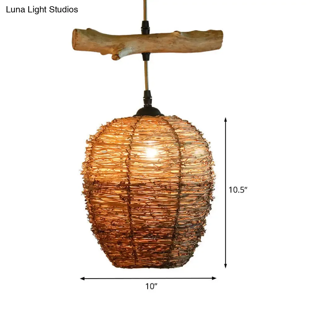 Asia Flaxen Pendant Lamp with Urn Rattan Shade - Stylish Hanging Ceiling Light for Restaurants