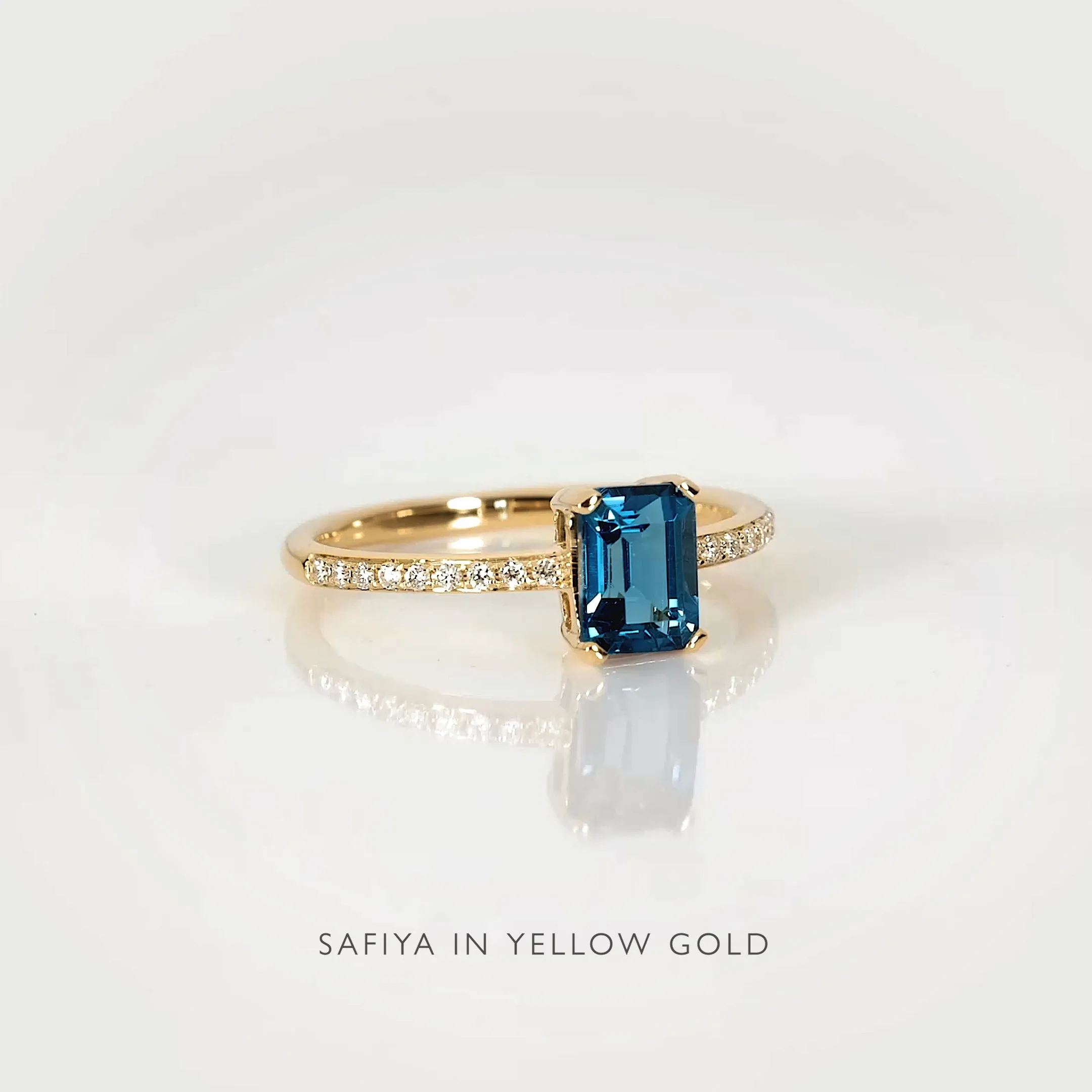 Baguette London Blue Topaz and Diamond Ring 14k Gold - Safiya