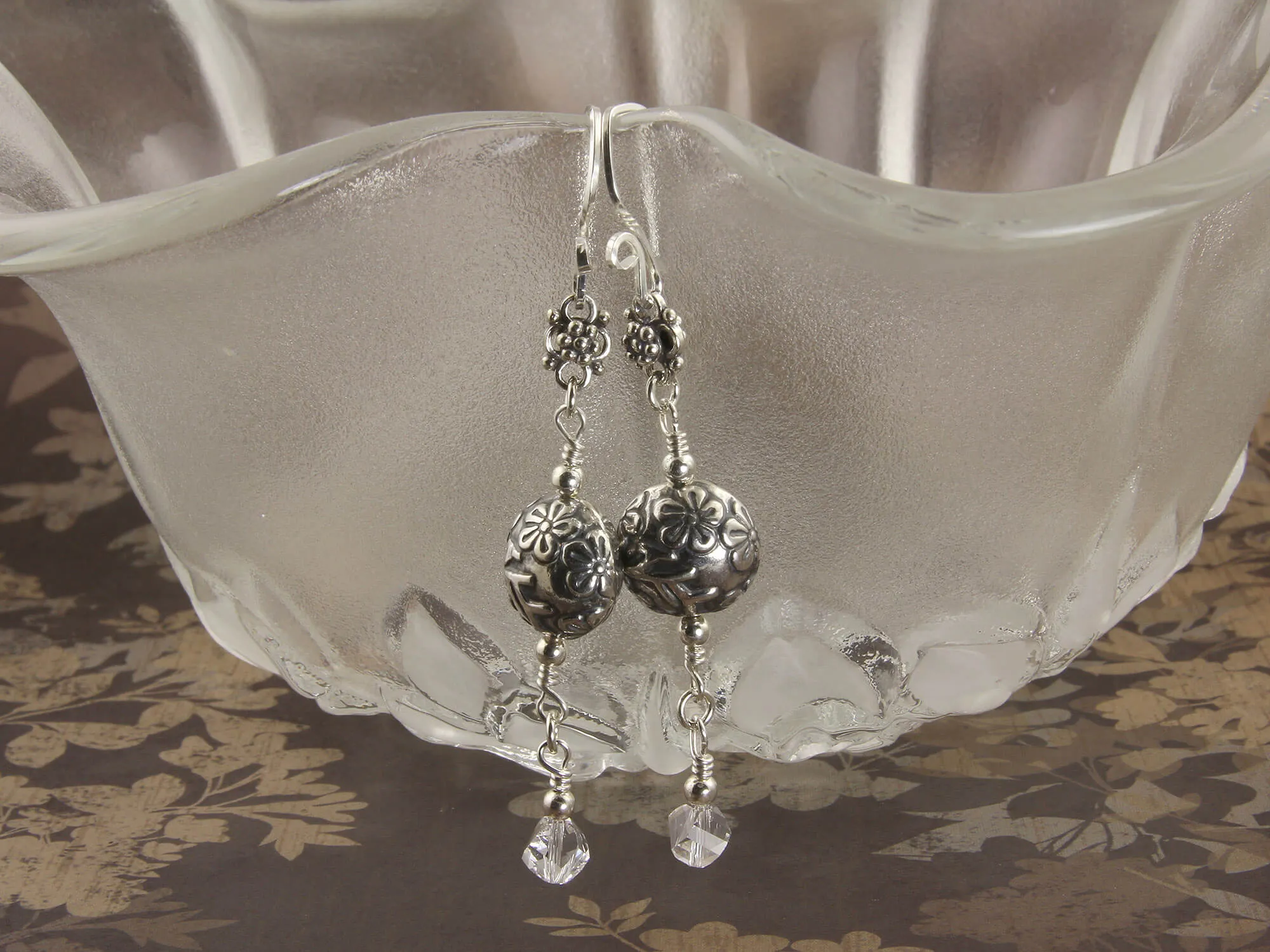 Bali Floral Crystal Drop Earrings