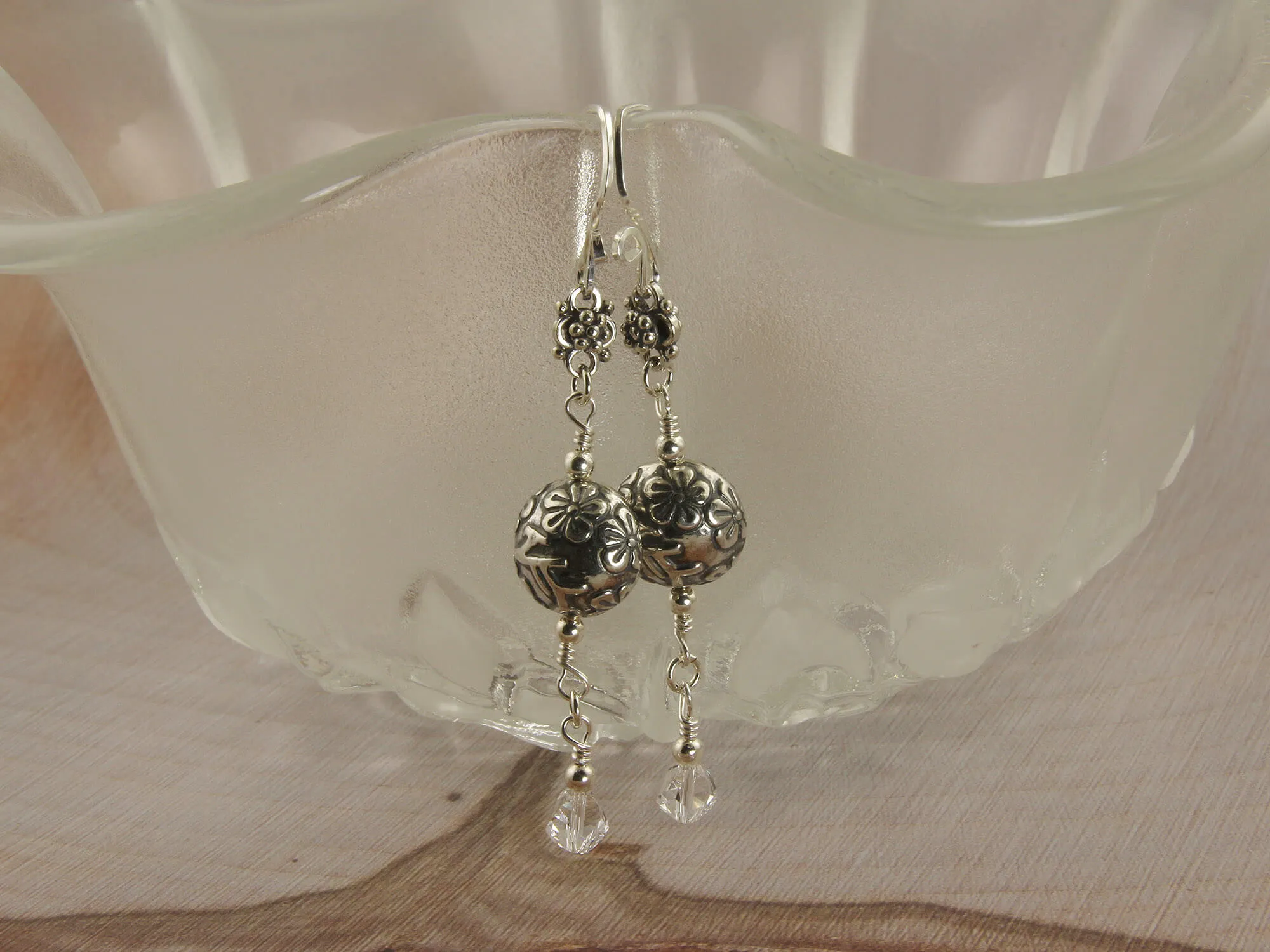 Bali Floral Crystal Drop Earrings