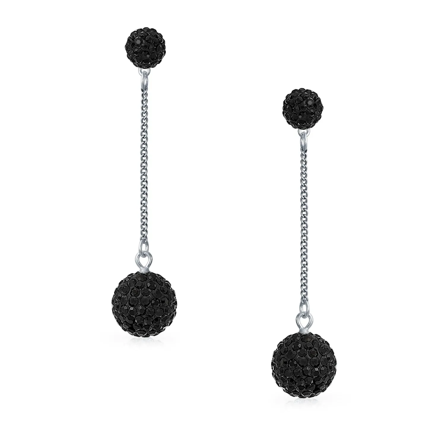 Black Red White Crystal Pave Disco Ball Dangle Earrings in Sterling Silver