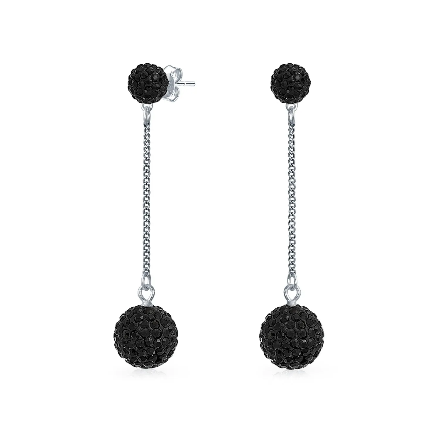 Black Red White Crystal Pave Disco Ball Dangle Earrings in Sterling Silver