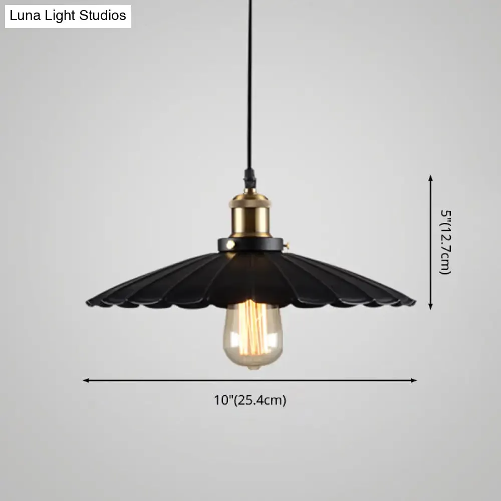 Black Scalloped Metal Pendant Lighting for Farm-Styled Coffee Shops