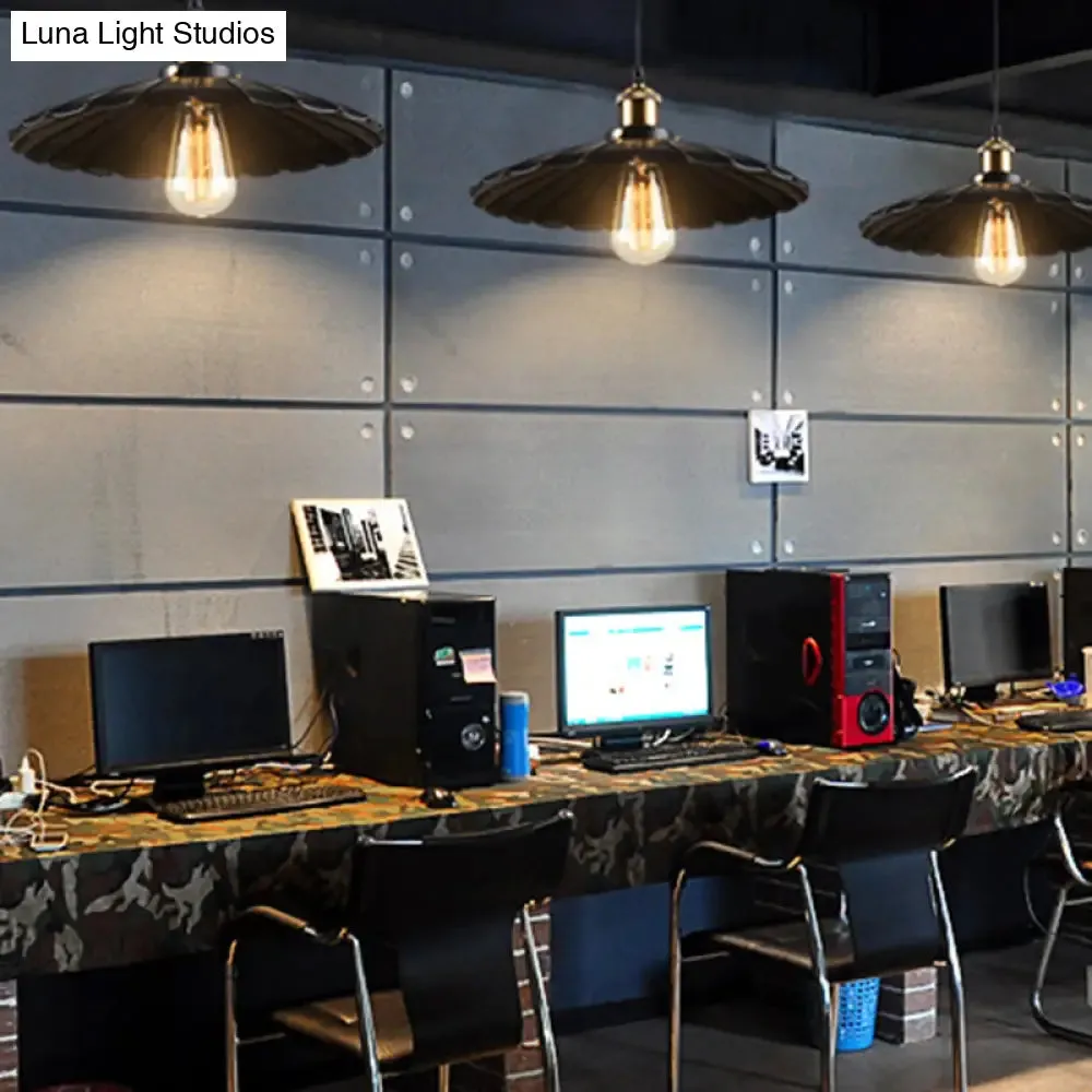 Black Scalloped Metal Pendant Lighting for Farm-Styled Coffee Shops