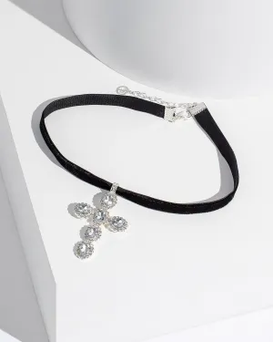 Black Velvet Choker Cross Necklace