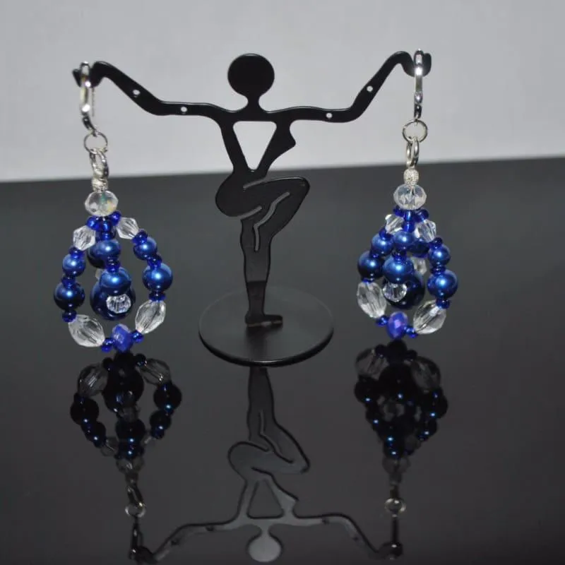 Blue Glass Pearls Crystal Chandelier Earrings