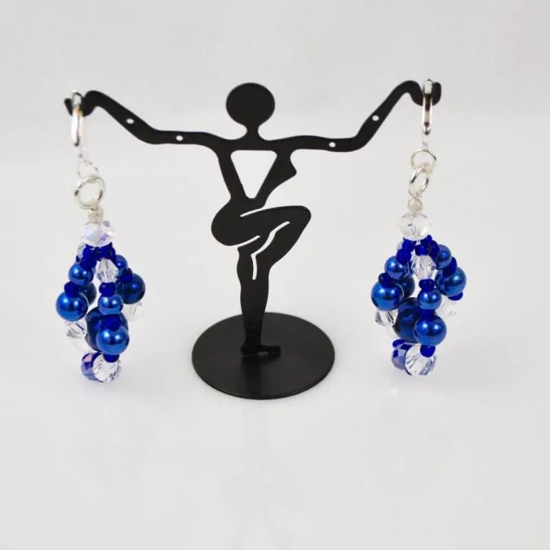 Blue Glass Pearls Crystal Chandelier Earrings