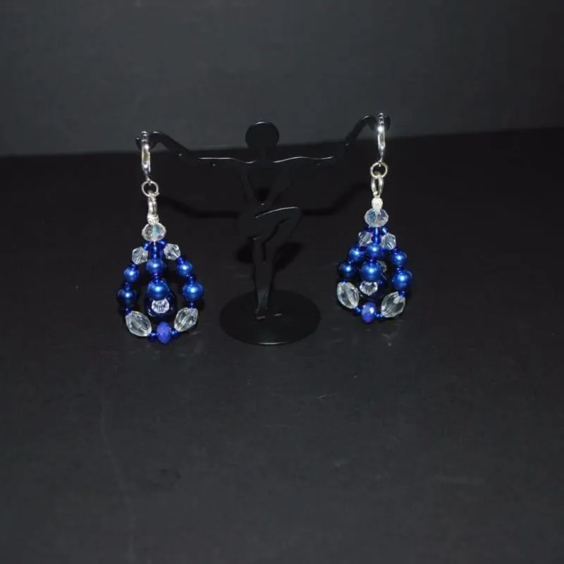 Blue Glass Pearls Crystal Chandelier Earrings