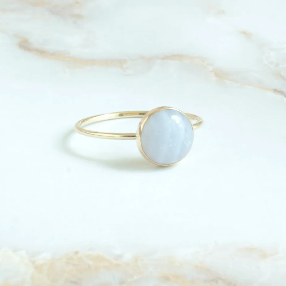 Blue Lace Agate Minimalist Round Ring 8mm