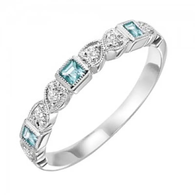 Blue Topaz BirthstoneDiamond And Square Ring 10K White Gold