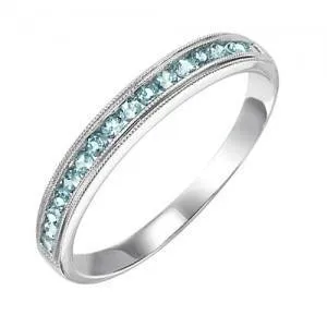 Blue Topaz Channel Set Birthstone Ring 10K White Gold