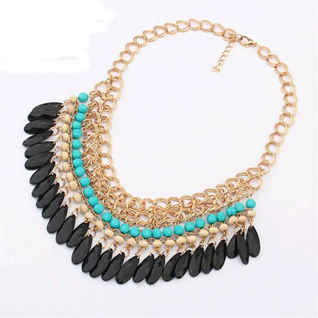 Bohemia Jewelry Necklace 2016 Fashion Water Drop Acrylic Chain Collar Gold Necklace & Pendant Tassel Statement Necklace Women