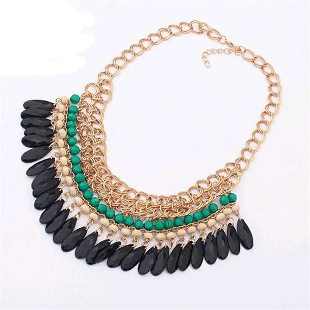 Bohemia Jewelry Necklace 2016 Fashion Water Drop Acrylic Chain Collar Gold Necklace & Pendant Tassel Statement Necklace Women