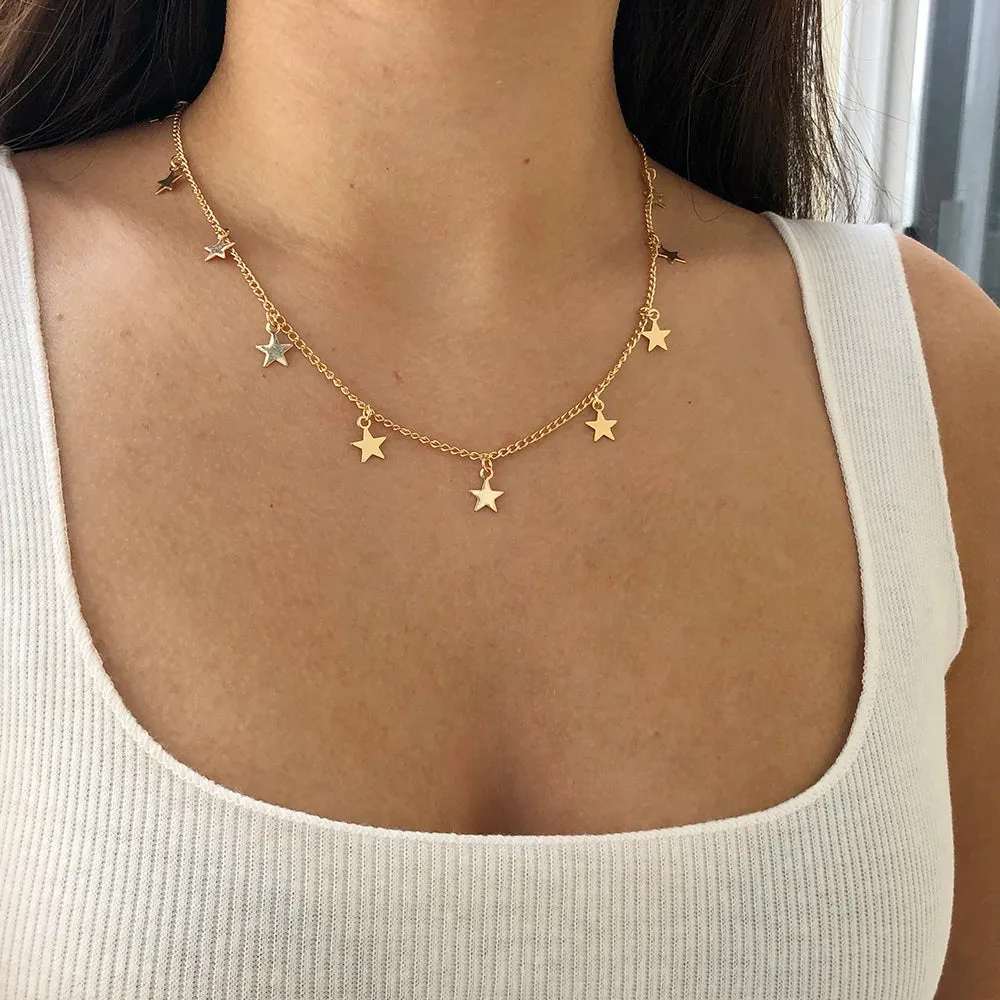 Boho Chocker Gold Chain Tassel Star Choker For Women Pendants Collar Gargantilha Necklace