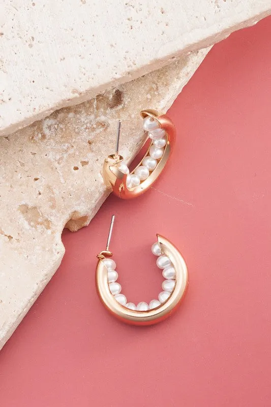 Cage Pearl Hoop Earrings