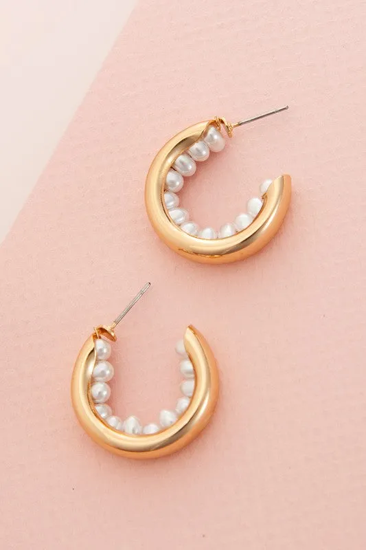 Cage Pearl Hoop Earrings