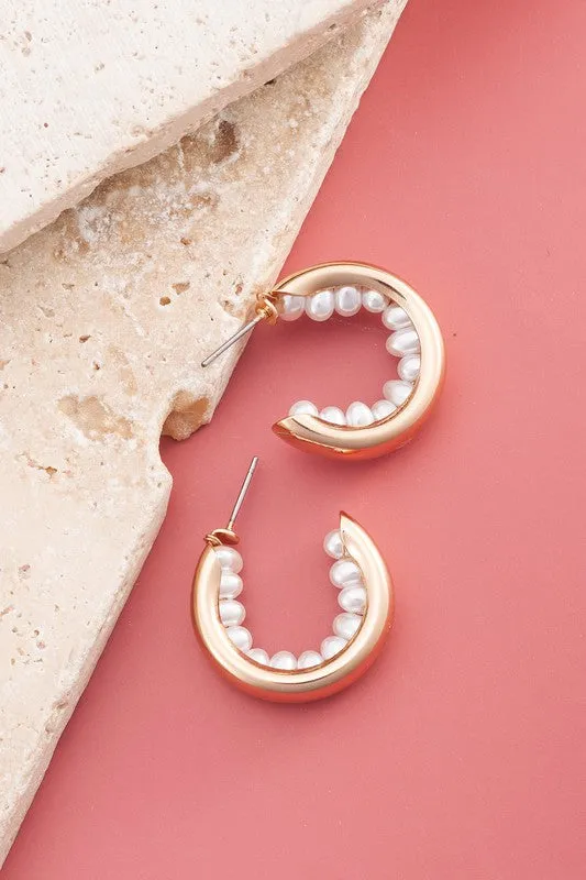 Cage Pearl Hoop Earrings