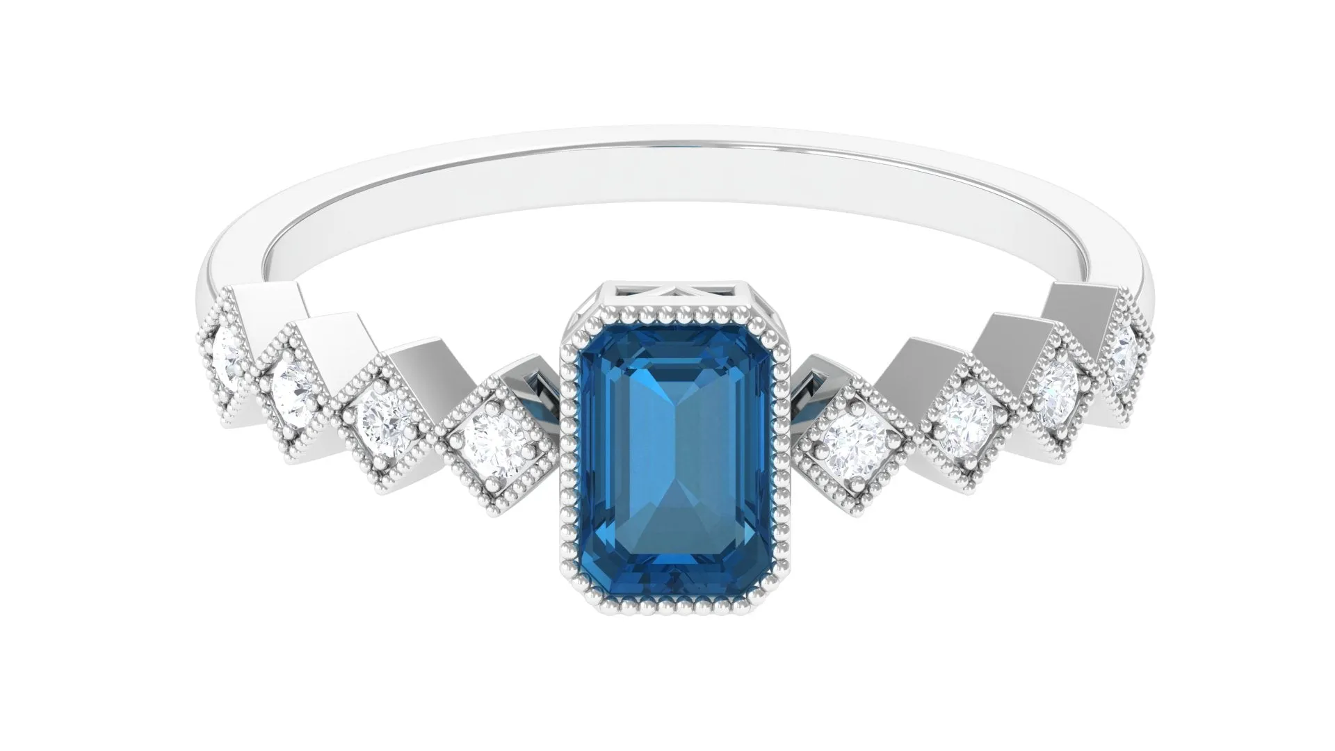 Certified London Blue Topaz Solitaire Ring with Diamond