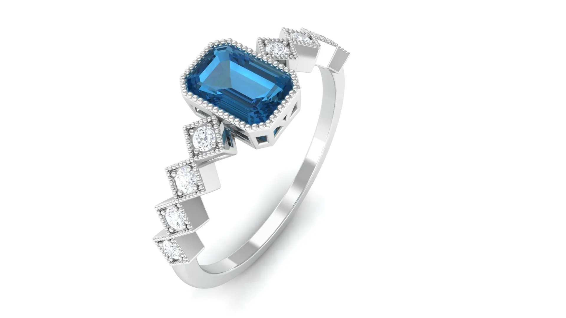 Certified London Blue Topaz Solitaire Ring with Diamond