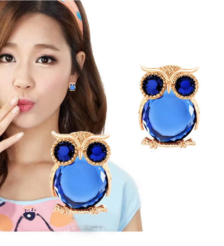 Classic Owl Earrings Zinc Alloy Crystal Silver And Glod Plated Stud Earrings For Women Fashion Brand Earring Jewelry