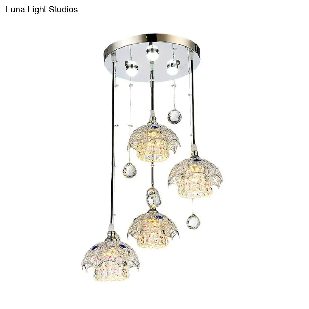 Contemporary Crystal Pendant Light with Chrome Finish and Down Lighting - 4 Cylinder Cluster Style