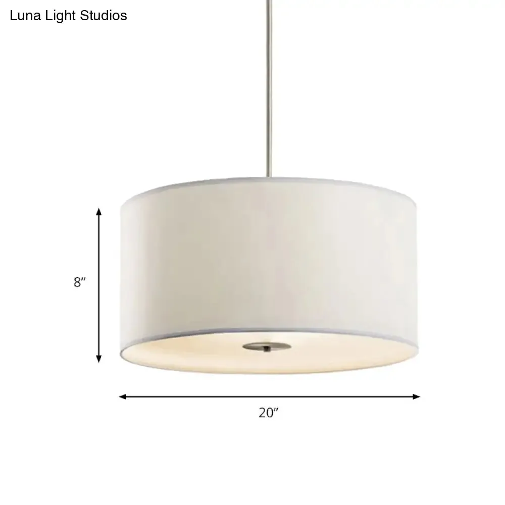 Contemporary White Fabric LED Cylinder Pendant Lamp - 16"/19.5"/23.5" Dia