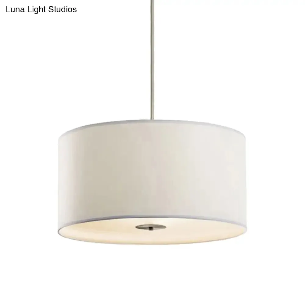 Contemporary White Fabric LED Cylinder Pendant Lamp - 16"/19.5"/23.5" Dia