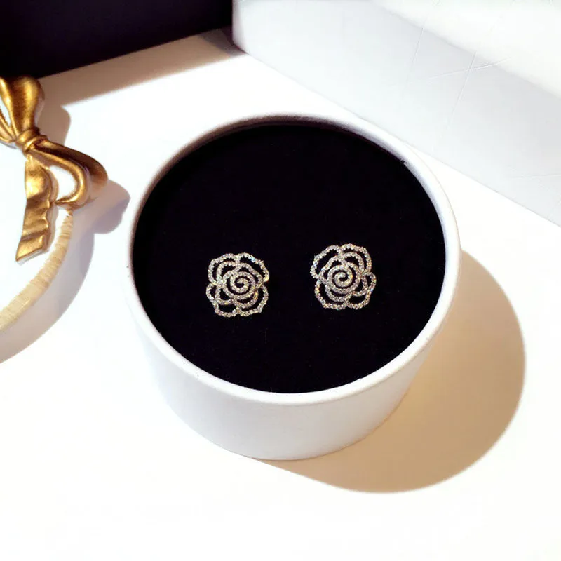 Crystal Flower Geometric Stud Earrings