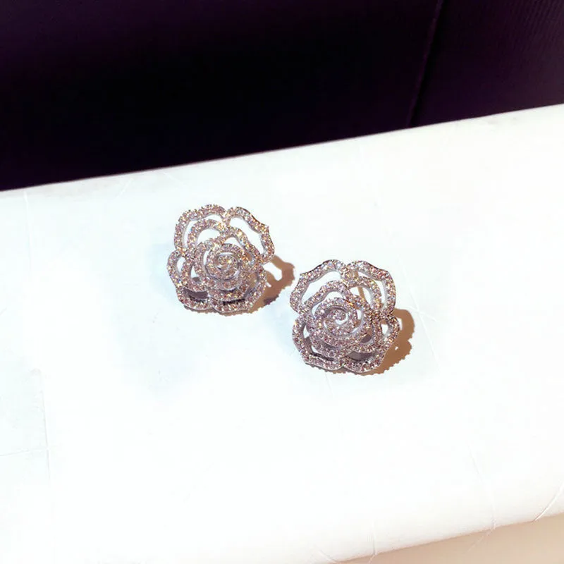 Crystal Flower Geometric Stud Earrings