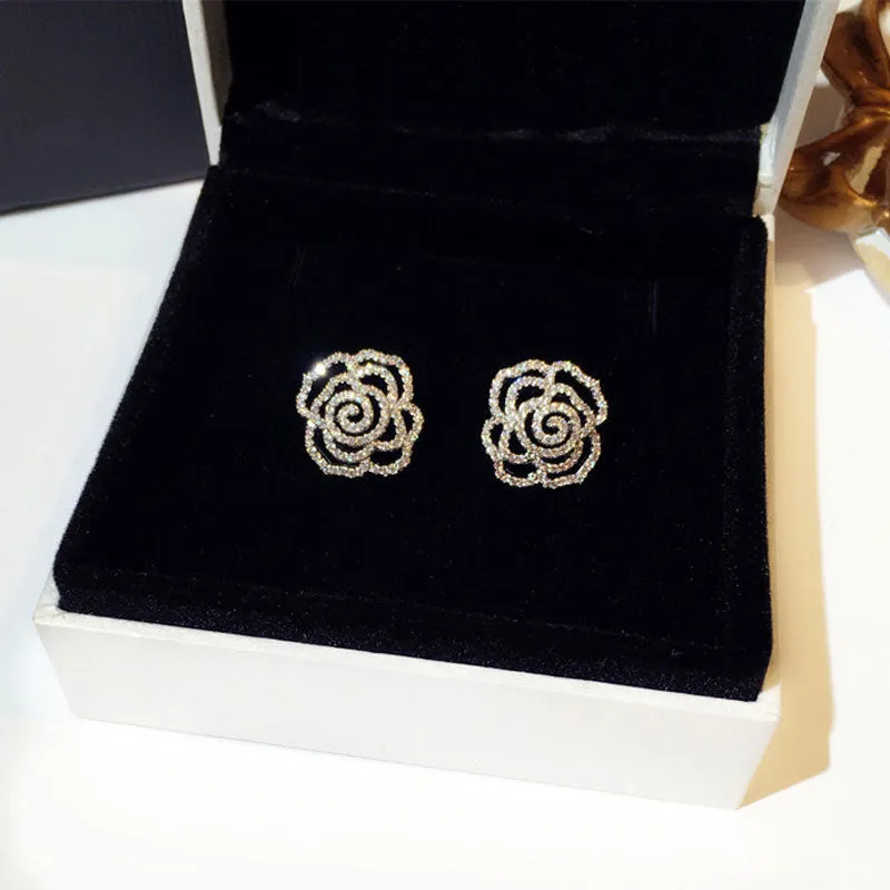 Crystal Flower Geometric Stud Earrings