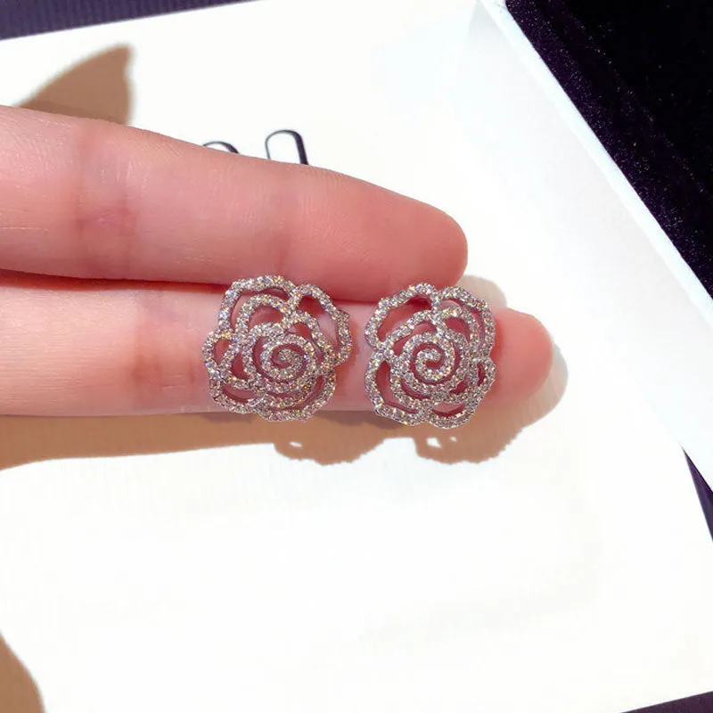 Crystal Flower Geometric Stud Earrings