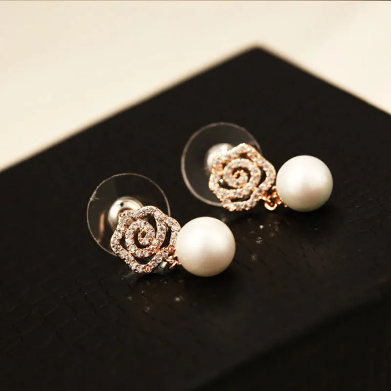 Crystal Flower Geometric Stud Earrings