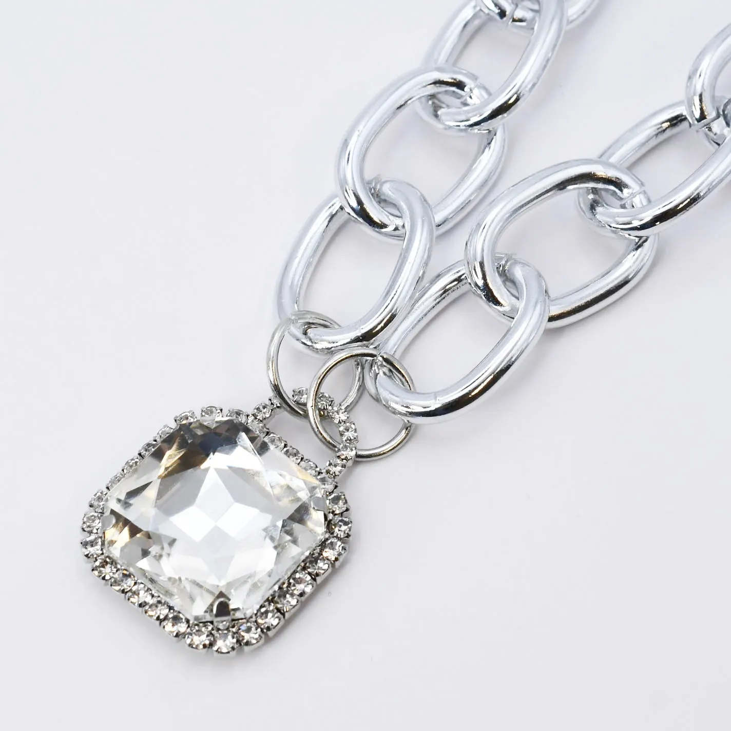 Crystal Glamour Chunk Necklace Silver