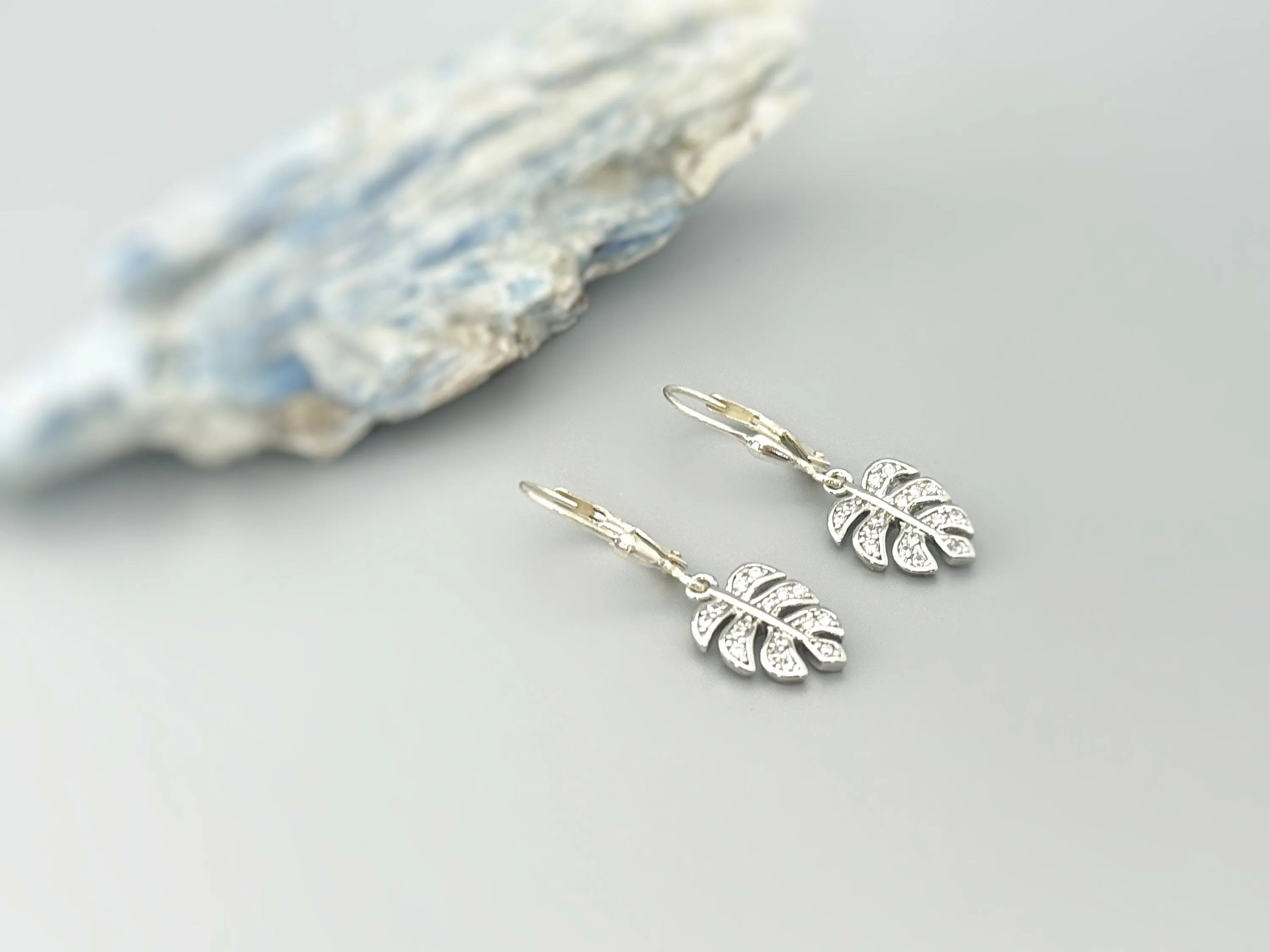 Crystal Monstera Leaf earrings dangle, gold, silver, rose gold