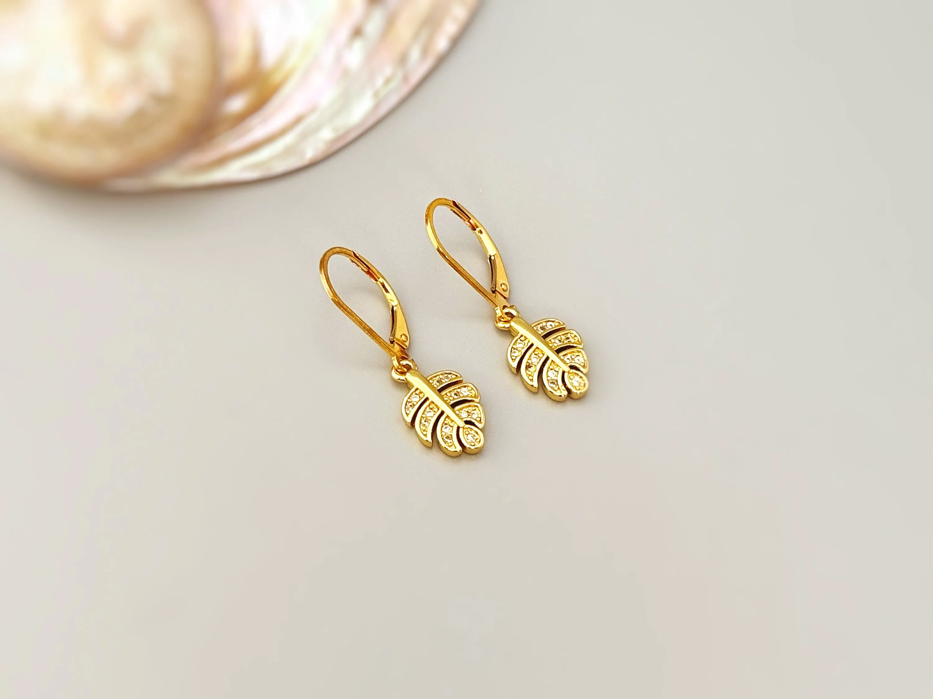 Crystal Monstera Leaf earrings dangle, gold, silver, rose gold