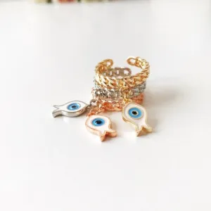 Dangle Fish Evil Eye Ring