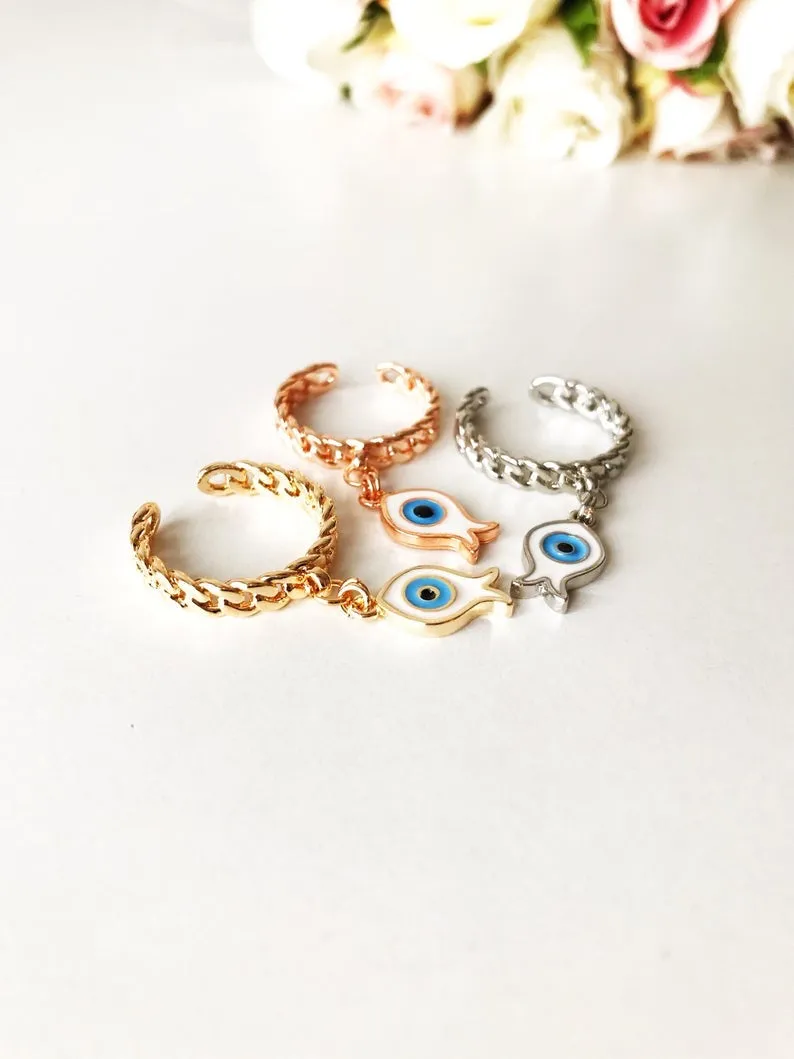 Dangle Fish Evil Eye Ring