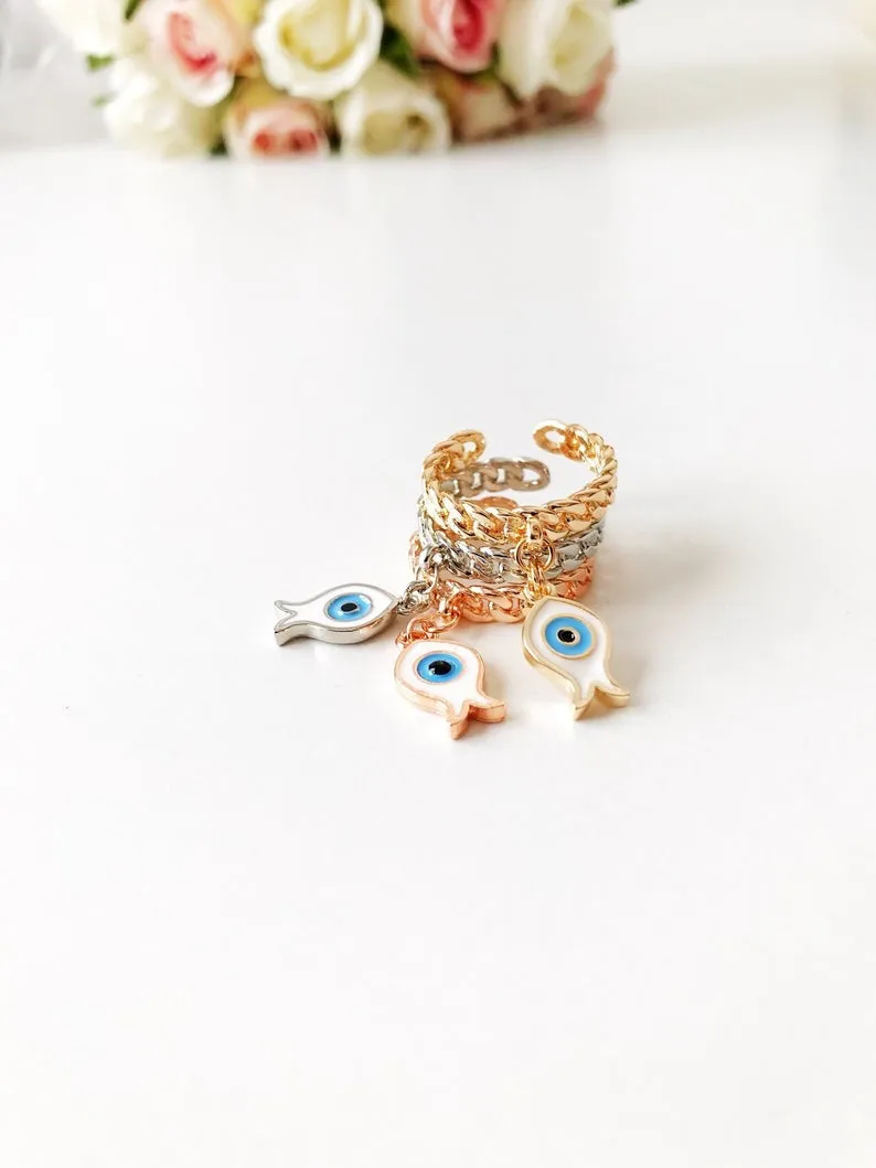 Dangle Fish Evil Eye Ring