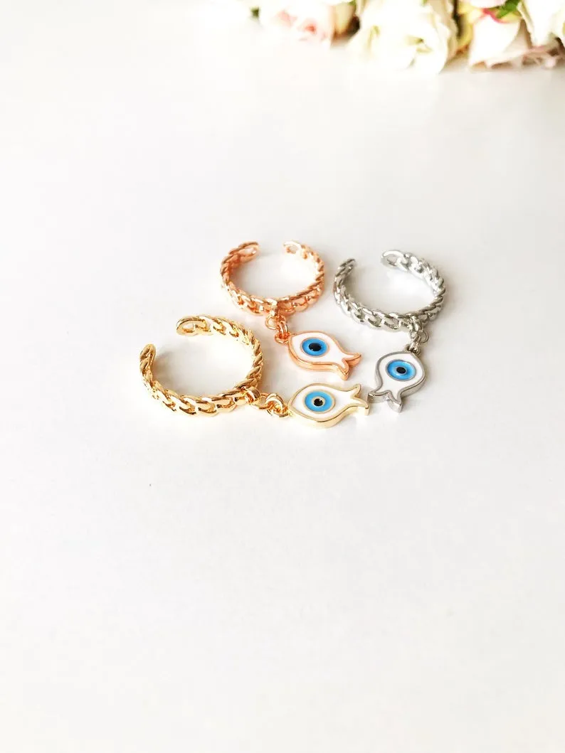 Dangle Fish Evil Eye Ring