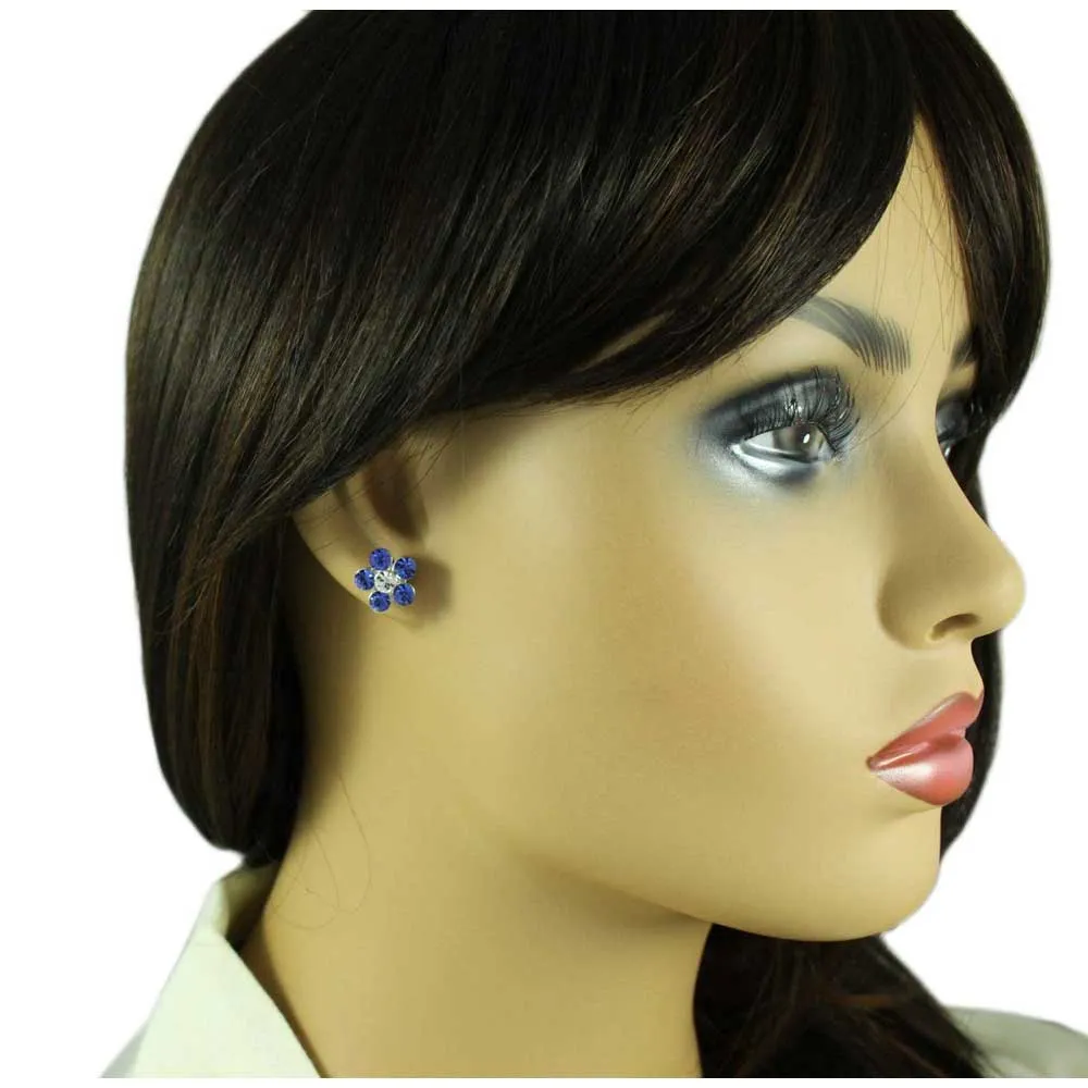 Dark Blue Crystal Daisy Stud Pierced Earring - PRL984EDB