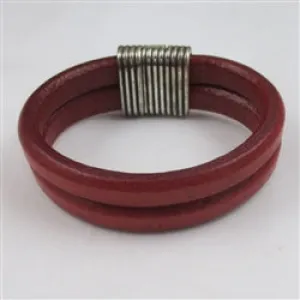 Double Red Genuine Leather Cuff Bracelet