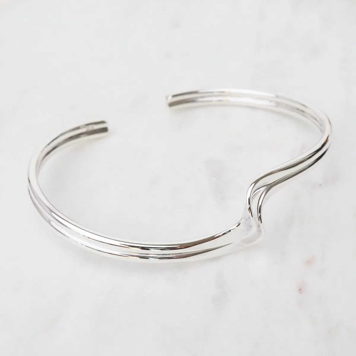 Double Wave Flat Sterling Silver Cuff