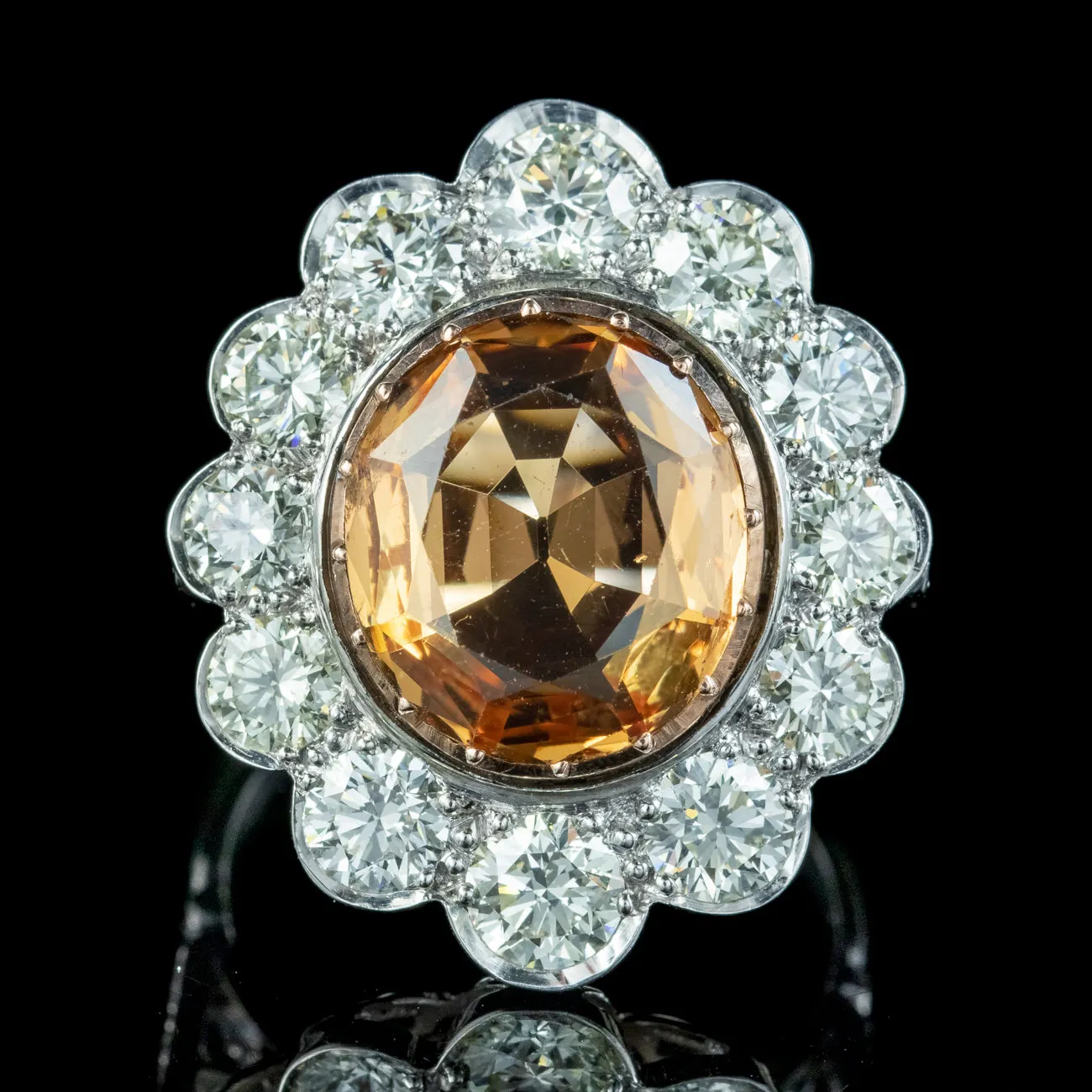 Edwardian Style Orange Topaz Diamond Cocktail Ring 6.5ct Topaz