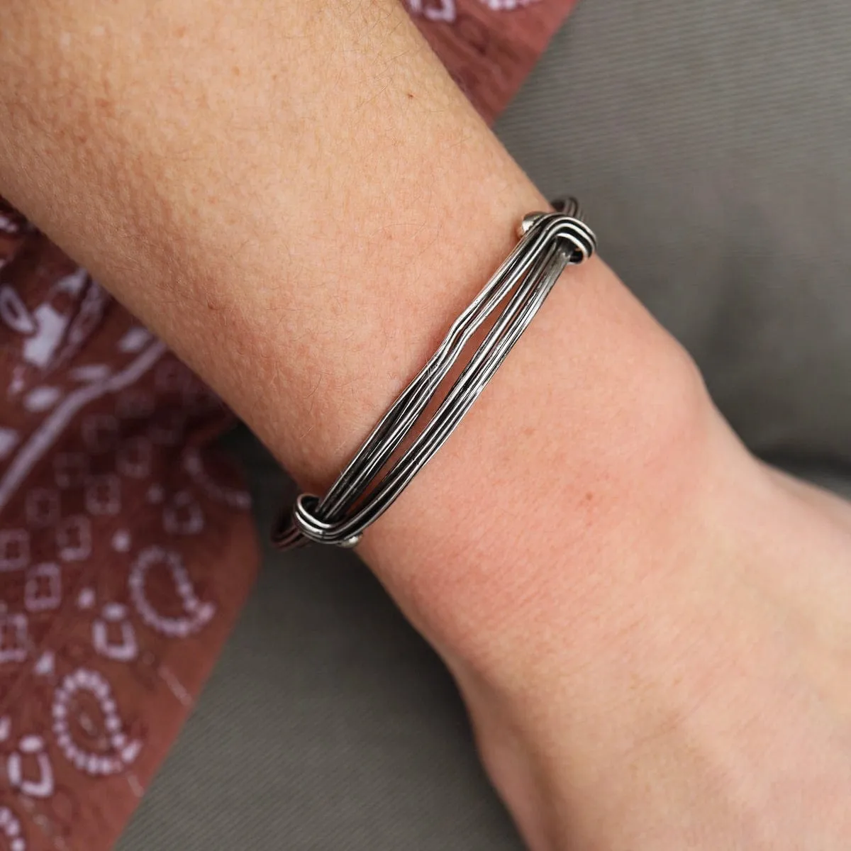 Elephant Hair Inspired Bangle - Oxidized Sterling Silver - 7 Lines