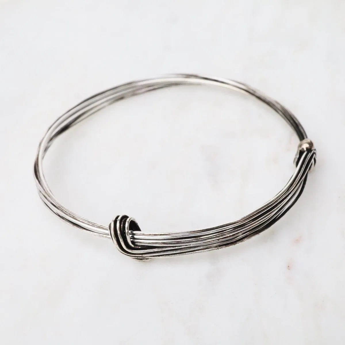 Elephant Hair Inspired Bangle - Oxidized Sterling Silver - 7 Lines