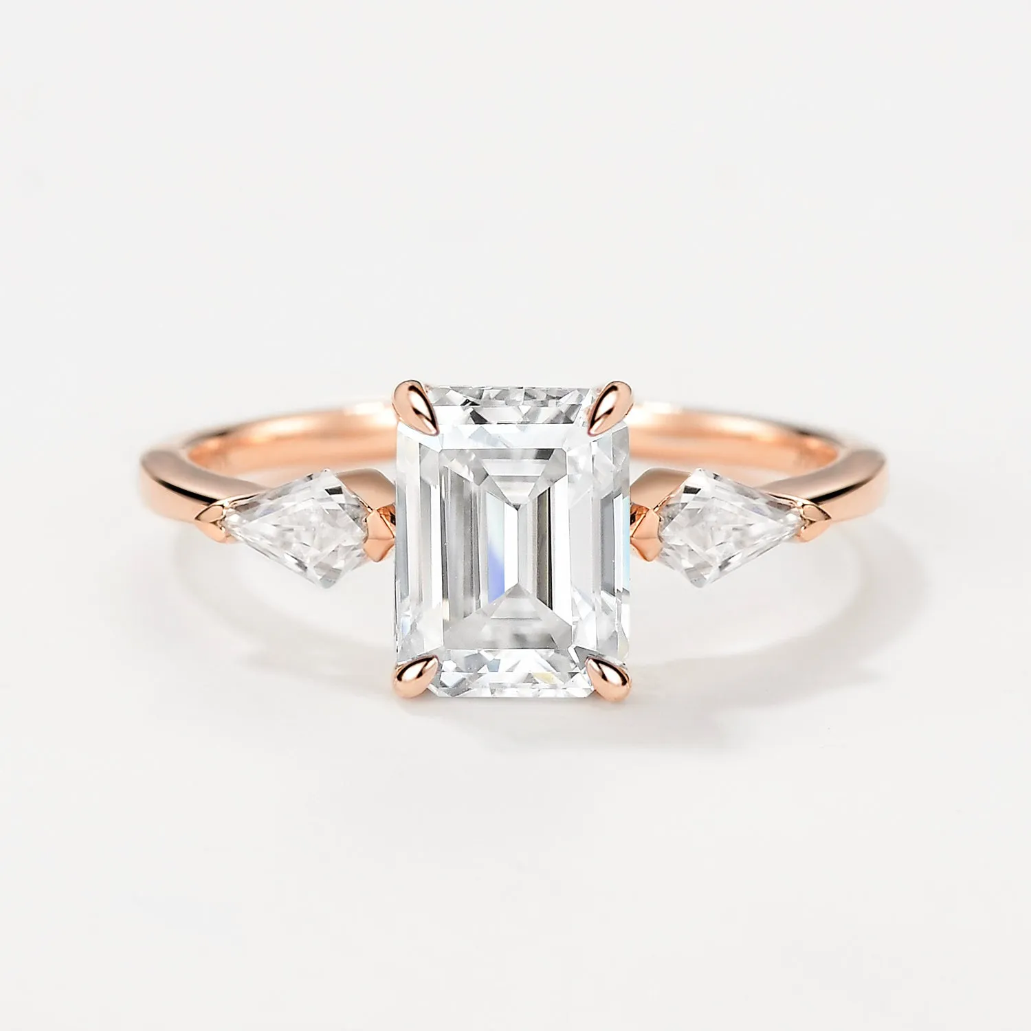 Emerald Cut Moissanite Classic Three-stone Engagement Ring