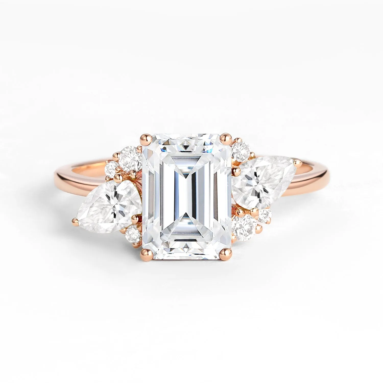 Emerald Cut Moissanite Double Pear Engagement Ring