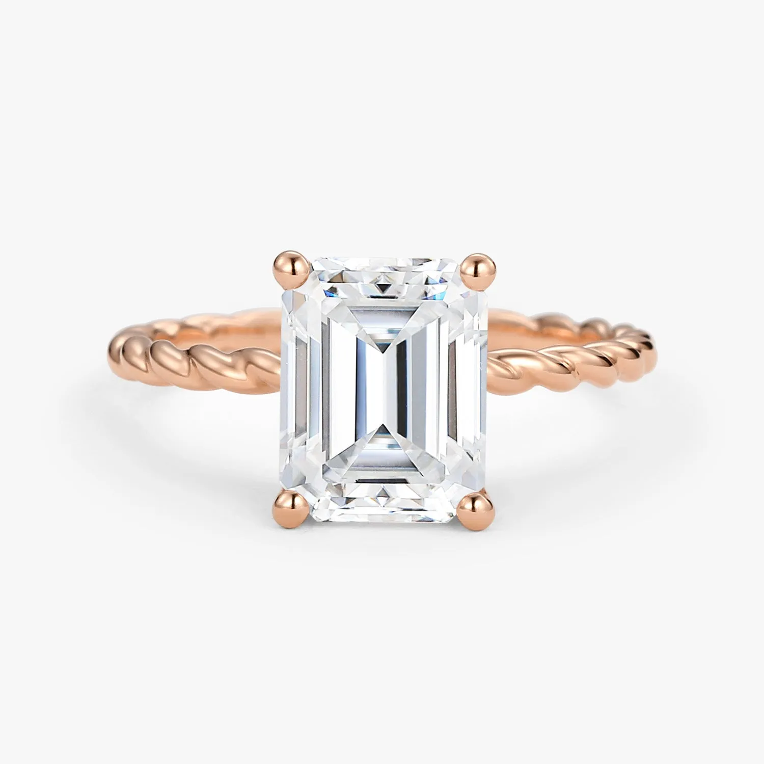 Emerald Cut Moissanite Solitaire Hidden Halo Ring