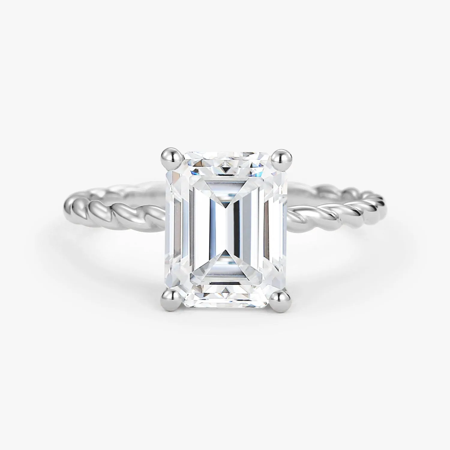 Emerald Cut Moissanite Solitaire Hidden Halo Ring