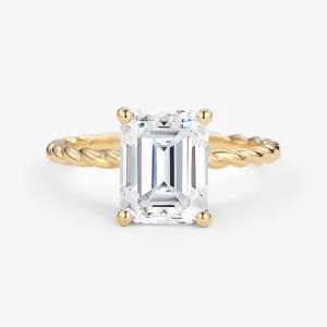 Emerald Cut Moissanite Solitaire Hidden Halo Ring